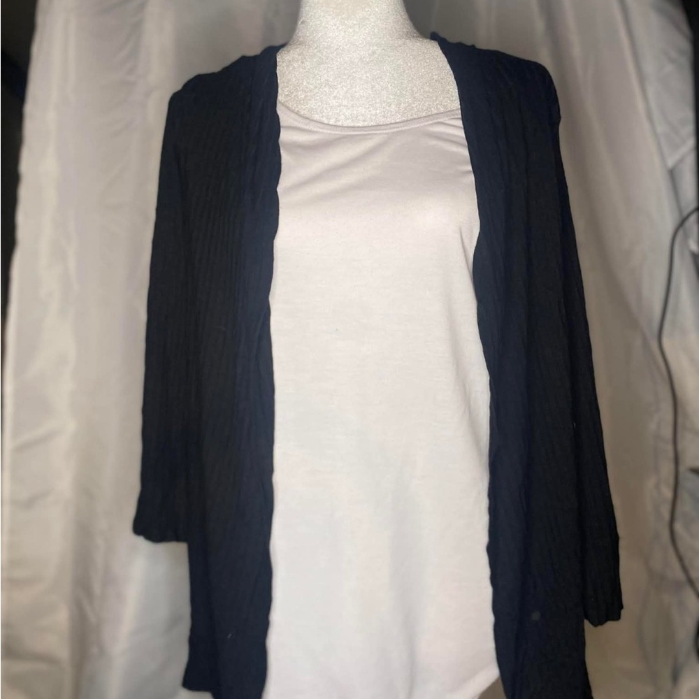 Notations Black Ribbed Open Front Cardigan X - Picture 2 of 6